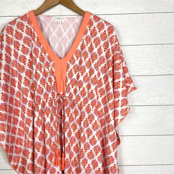 CABANA LIFE Poncho Swim Beach Cover Up Orange White Print Tassel Small Summer - Picture 3 of 4